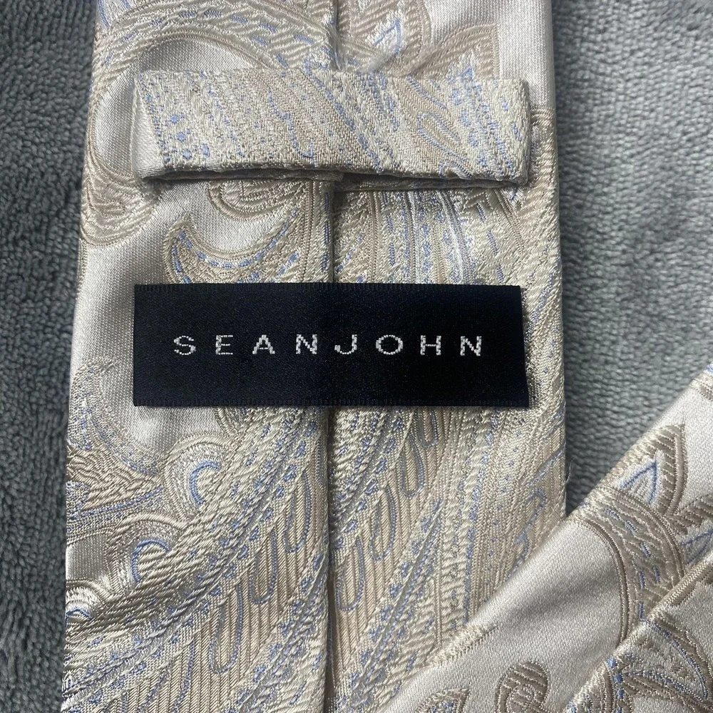 Sean John Tie Mens One Size Beige Paisley‎ 100% Silk Classic Woven Necktie